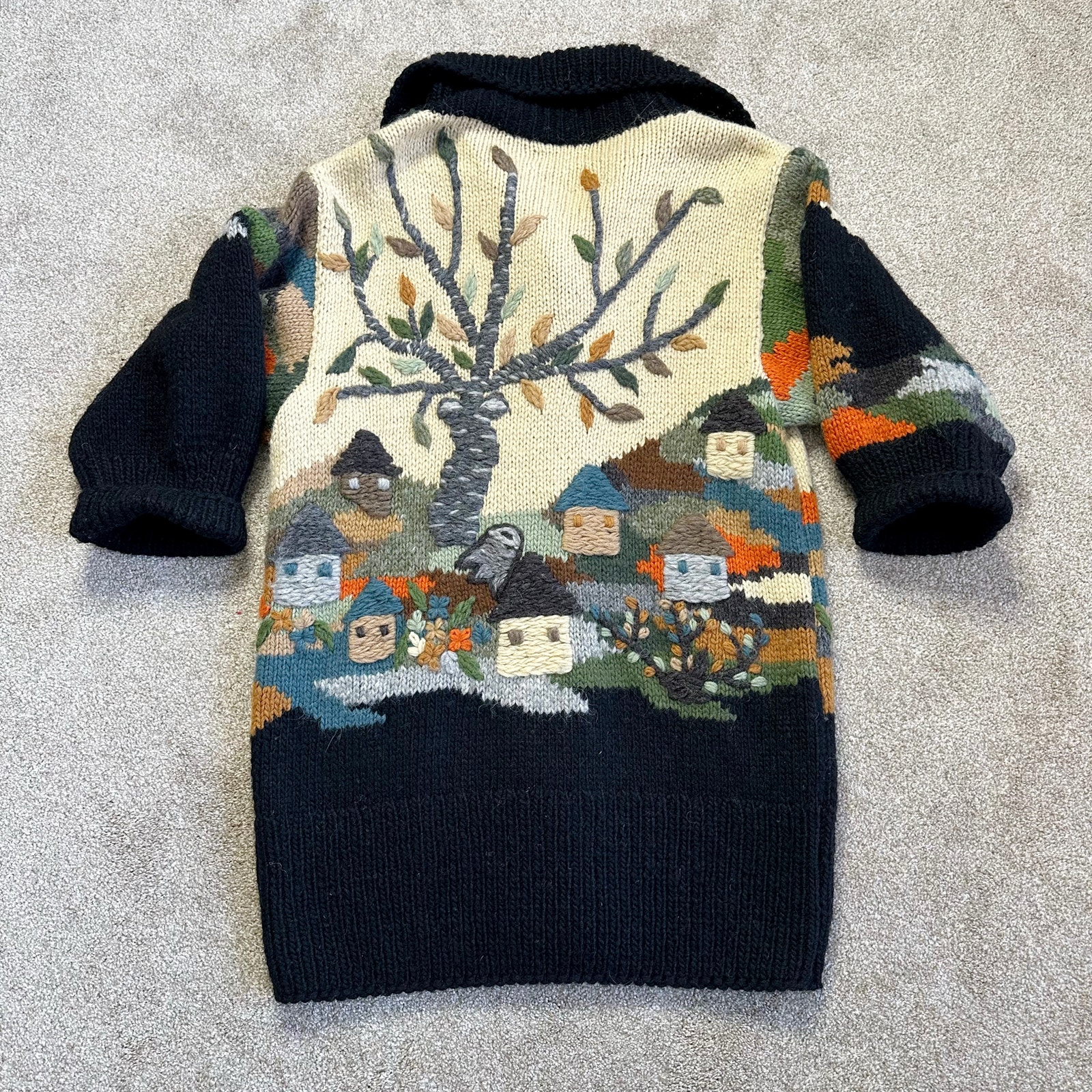 Vintage Sirogojno Wool Embroidered Village Sweater Coat Size Medium